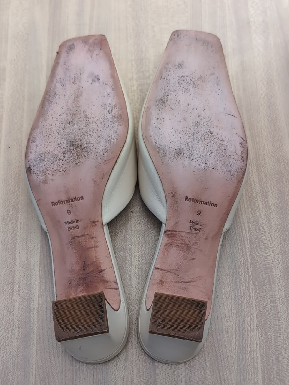 Reformation Leather Cream Square-Toe Low Heel Mules Size 9 - Picture 9 of 11